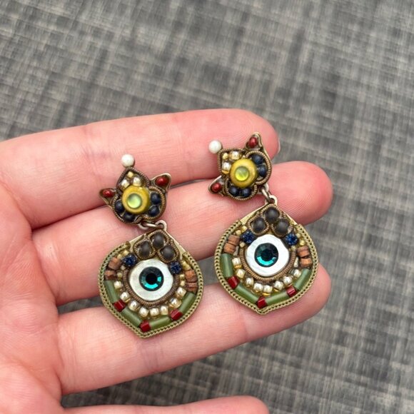 Vintage Bohemian Mosaic Style Beaded Eye Drop Earrings - Picture 1 of 5